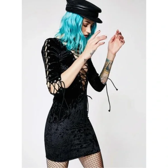 Dolls Kill Current Mood Crushed Velvet Lace Up Dress